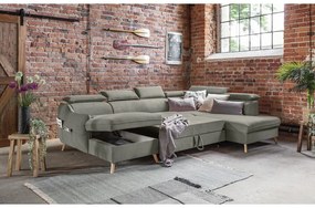 Svetlosivá zamatová rozkladacia rohová pohovka do "U" (pravý roh) Sweet Harmony – Miuform