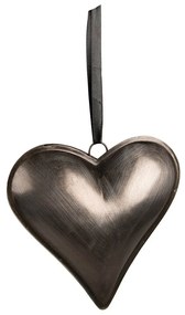 Šedé antik závesné kovové srdce M - 16*3*16 cm