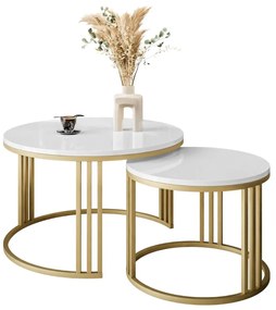 OKRÚHLY KONFERENČNÝ STOLÍK 2v1 LEONARDO 2 BIELY LESK / ZLATÝ