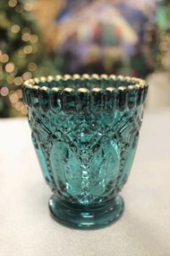 Tyrkysový sklenený svietnik na čajovú sviečku 10cm