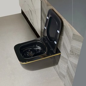 BPS-koupelny Závesná WC misa so SoftClose sedadlom HYD-6779, čierna/zlatý lem