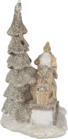 Vianočné dekoratívne soška psíkov u stromčeku s darčekmi a saňami - 16 * 8 * 15 cm LED osvetlenie
