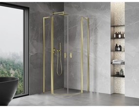 Mexen Mist L, štvrťkruhový sprchový kút s 2-krídlovými dverami, 90 x 90 cm, 8mm číre sklo, zlatý lesklý profil, 8A32L-090-090-50-00