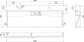 Mexen Ava umývadlo na dosku z konglomerátu 2/O 120 x 46 cm, biele - 23011202