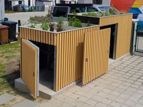 DESIGN FACTORY - Cyklobox de Luxe 5 – 6 bicyklov s veľkým úložiskom, farba natur, (1,6 x 4,3 m), CYKL5-6VELK