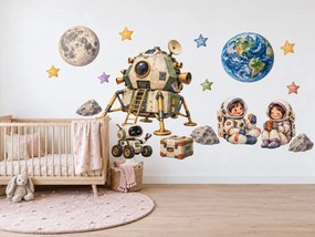 Desiata pri lunárnom module maľované vesmírne nálepky na stenu arch 46 x 34 cm