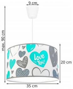 Detské závesné svietidlo HEART, 1x biele textilné tienidlo so vzororm, (výber z 2 farieb konštrukcie), B