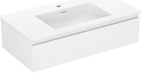 Mexen Rivel, kúpeľňová skrinka 90 cm s umývadlom Otis, 1 zásuvka, drážkovaná, biela matná, 91A20-09023-1-BF01-W18M01