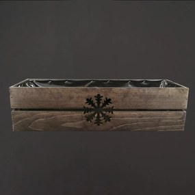 AMADEA Drevený vianočný kvetináč s vločkou tmavý, vo vnútri s čiernou fóliou, 62x21,5x17cm, český výrobok
