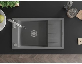 Mexen Elias, 1-komorový granitový drez 795x480x200 mm a drezová batéria Savita, šedá, 6511-71-672601-00