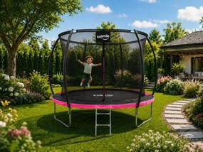 TRENDIE Trampolína s vnútornou sieťou 252 cm ružová + rebrík