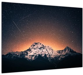 Sklenený obraz nočnej oblohy s horou (70x50 cm)
