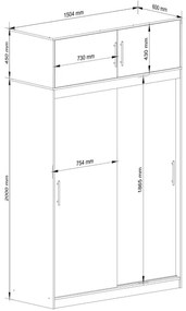 Skriňa s posuvnými dverami a nadstavcom 150 cm CLP mono biela / sivá
