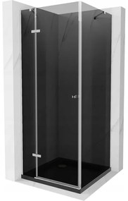 Mexen Roma, sprchový kút s krídlovými dverami 80 (dvere) x 80 (stena) cm, 6mm šedé sklo, chrómový profil + slim sprchová vanička čierna + chrómový sifón, 854-080-080-01-40-4070