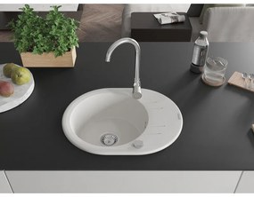 Mexen Kevin, granitový drez 586x458x190 mm, 1-komorový, biela, 6517581005-20