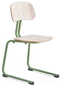 Školská stolička YNGVE, podnož s klzákmi, zelená, jaseň, V 460 mm