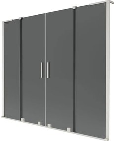 Mexen Velar L Duo, 2-krídlová posuvná vaňová zástena 200 x 150 cm, 8mm šedé sklo, brúsená oceľ, 896-200-003-42-97
