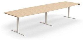 Výškovo nastaviteľný rokovací stôl QBUS, ovál, 4000x1200 mm, biely rám, dub