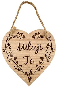 AMADEA Drevené srdce s textom Milujem Ťa, masívne drevo, 16 x 15 cm