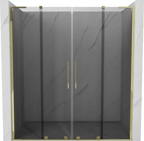 Mexen Velar L Duo, posuvné sprchové dvere do otvoru 200 cm, 8mm šedé sklo, zlatá lesklá, 871-200-003-42-50