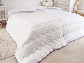 Celoročná prešívaná prikrývka 140x200 cm s vankúšom BELLA LAVENDER 70x90 cm, biela