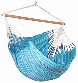 La Siesta Závesné hojdacie kreslo HABANA KINGSIZE PATTERN - azure, látka: 100% organická bavlna / tyč: bambus / otočný čap: nerezová oceľ