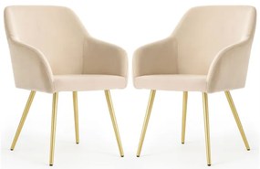 Sada dvoch jedálenských stoličiek ESTELLE zamatové, béžové / zlaté nohy (2 ks)