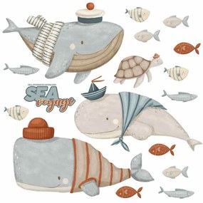 Gario Detská nálepka na stenu Sea voyage - veľryby, korytnačka a rybičky