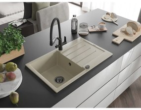 Mexen Bruno, 1-komorový granitový drez 795x495x200 mm a drezová batéria Duo, béžová, 6513-69-671701-70-B