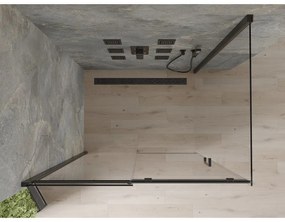 Mexen Omega, sprchovací kút s posuvnými dverami 120 (dvere) x 80 (stena) cm, 8mm sklo, čierny profil-číre sklo, 825-120-080-70-00