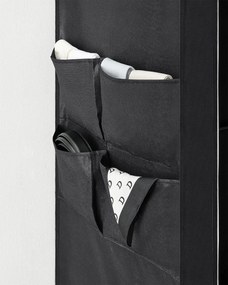 Šatník, prenosná modulárna skriňa, 4 bočné vrecká, čierna