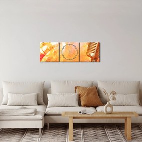 Obraz - Retro mikrofón (s hodinami) (90x30 cm)