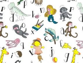 Bavlnené obliečky do postieľky KIDS ALPHABET biele Rozmer obliečky: 45 x 65 cm | 90 x 135 cm