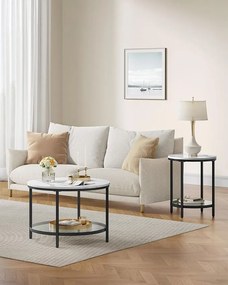 Konferenčný stolík so sklenenou doskou a veľkým úložným priestorom, mramorovo biely a atramentovo čierny