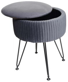 Taburetka s úložným priestorom K47- zamat, v45 x Ø35 cm - Sivá