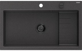 Mexen Omar, 1-komorový granitový drez 800x480x210 mm, čierna škvrnitá, grafitový sifón, 6520801005-76-B