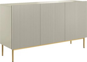 Komoda Nicole 150 cm trojdverová s ryhovaným čelom - kašmír / zlaté nohy