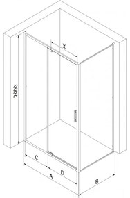 Mexen Exo, sprchovací kút s krídlovými dverami 155 x 90 cm, 6mm číre sklo, čierny profil, 819-155-090-70-00