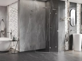 Mexen Lunar, L päťuholníkový sprchový kút naklápací vpravo 80 x 80 cm, 8mm číre sklo, oceľový profil, 831L-080P-080L-97-00-P