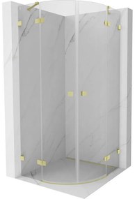 Mexen Lunar, polkruhový výklopný sprchový kút 90 x 90 cm, 8mm číre sklo, zlatý matný profil, 833-090L-090P-55-00