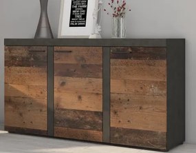 Komoda 3-dverová Rumba, vintage optika kovu/dreva%