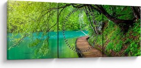 Obraz - Plitvické jazerá (s hodinami) (90x30 cm)