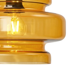 Retro stojacia lampa čierna s oranžovým sklom - Denise