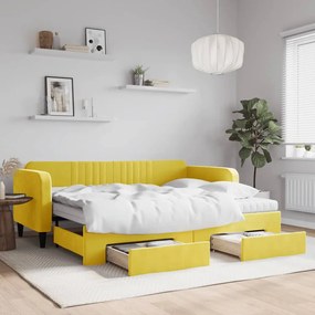 Rozkladacia denná posteľ so zásuvkami žltá 90x200 cm zamat 3197140