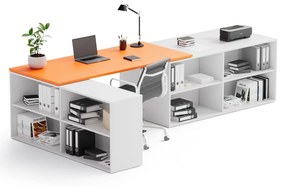PLAN Kancelársky písací stôl s úložným priestorom BLOCK B02, biela/oranžová