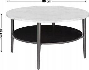 Konferenčný stolík Ella 80 cm biely mramor/čierny