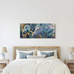 Obraz - Kone so zlatým pozadím (120x50 cm)