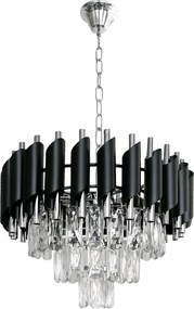 Luster Cristal, 1x krištáľové/chrómové/čierne kovové tienidlo, (fi 38cm), ch