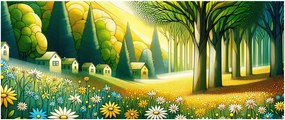 Obraz - Dedina v žlto-zelenej (120x50 cm)