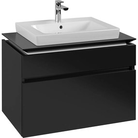 VILLEROY &amp; BOCH Legato závesná skrinka pod umývadlo (umývadlo v strede), 2 zásuvky, s LED osvetlením, 800 x 500 x 550 mm, Black Matt Lacquer, B679L0PD